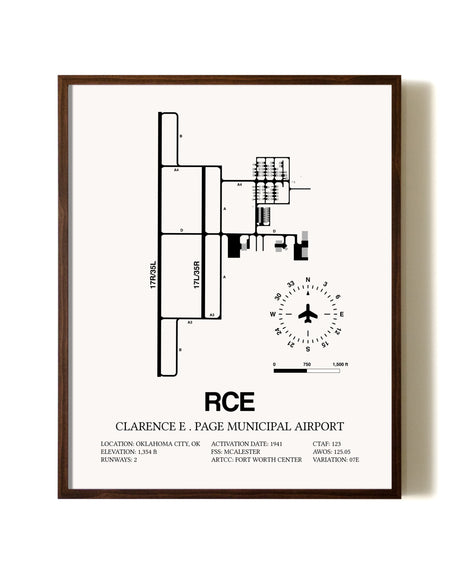 Clarence E. Page Municipal Airport aviation print in walnut frame