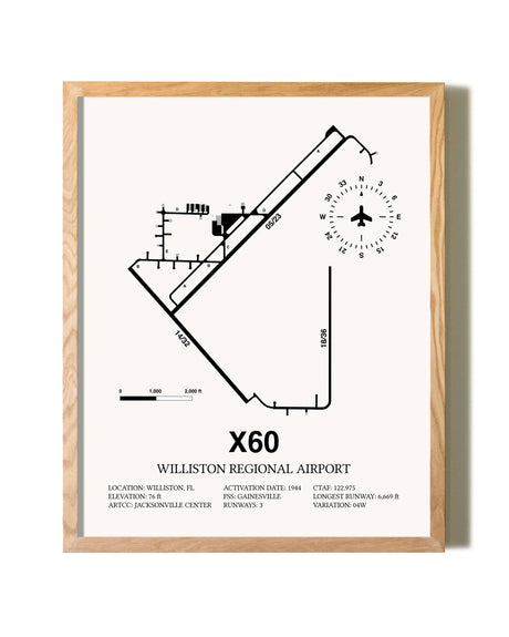 Williston Regional Airport framed print in natural wood frame