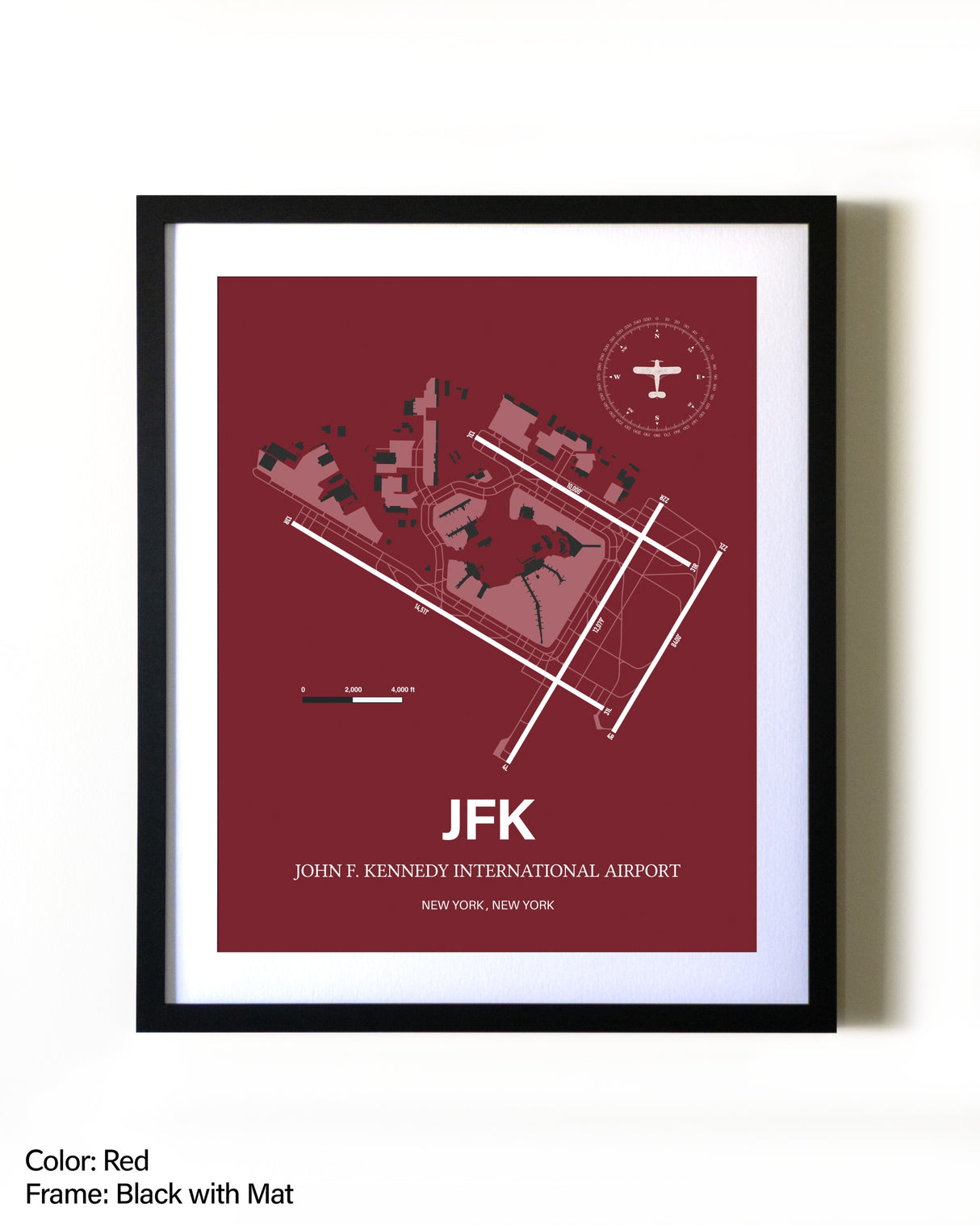 John F. Kennedy International Airport aviation wall décor in black wood frame