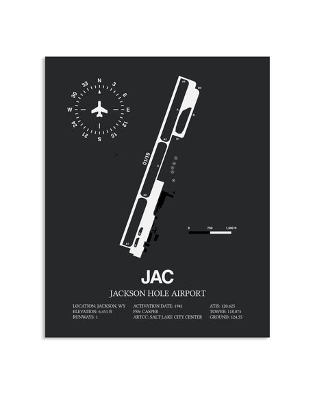 Gray Framed Jackson Hole Airport layout wall art poster