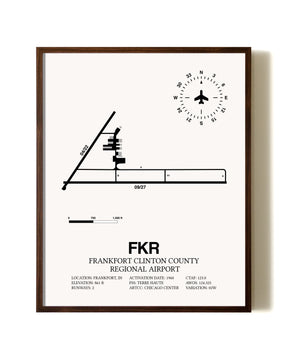 Frankfort Clinton County Regional Airport aviation print in walnut frame