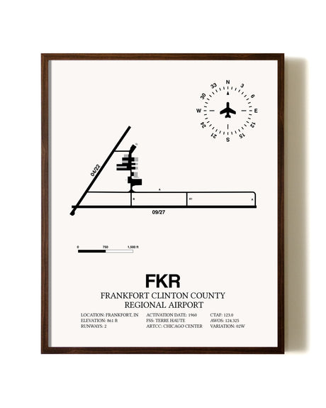 Frankfort Clinton County Regional Airport aviation print in walnut frame