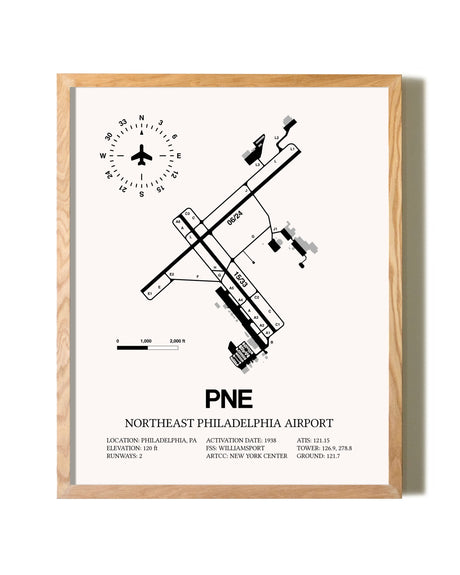 Northeast Philadelphia Airport framed print in natural wood frame