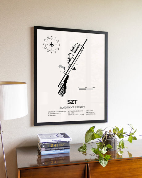 Sandpoint Airport aviation wall décor in black wood frame