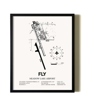 Framed Meadow Lake Airport wall art poster in black frame