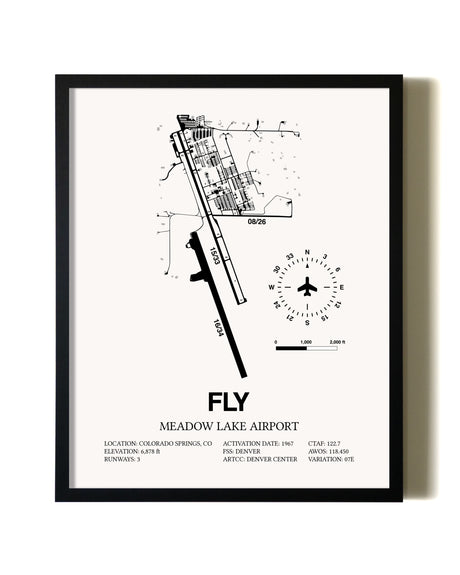Framed Meadow Lake Airport wall art poster in black frame