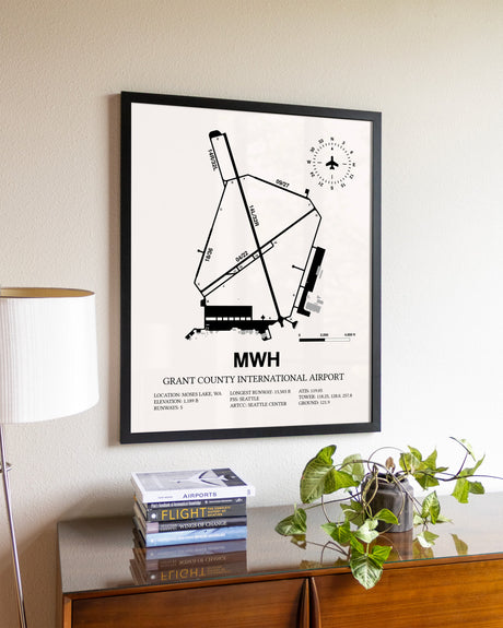 Grant County International Airport aviation wall décor in black wood frame