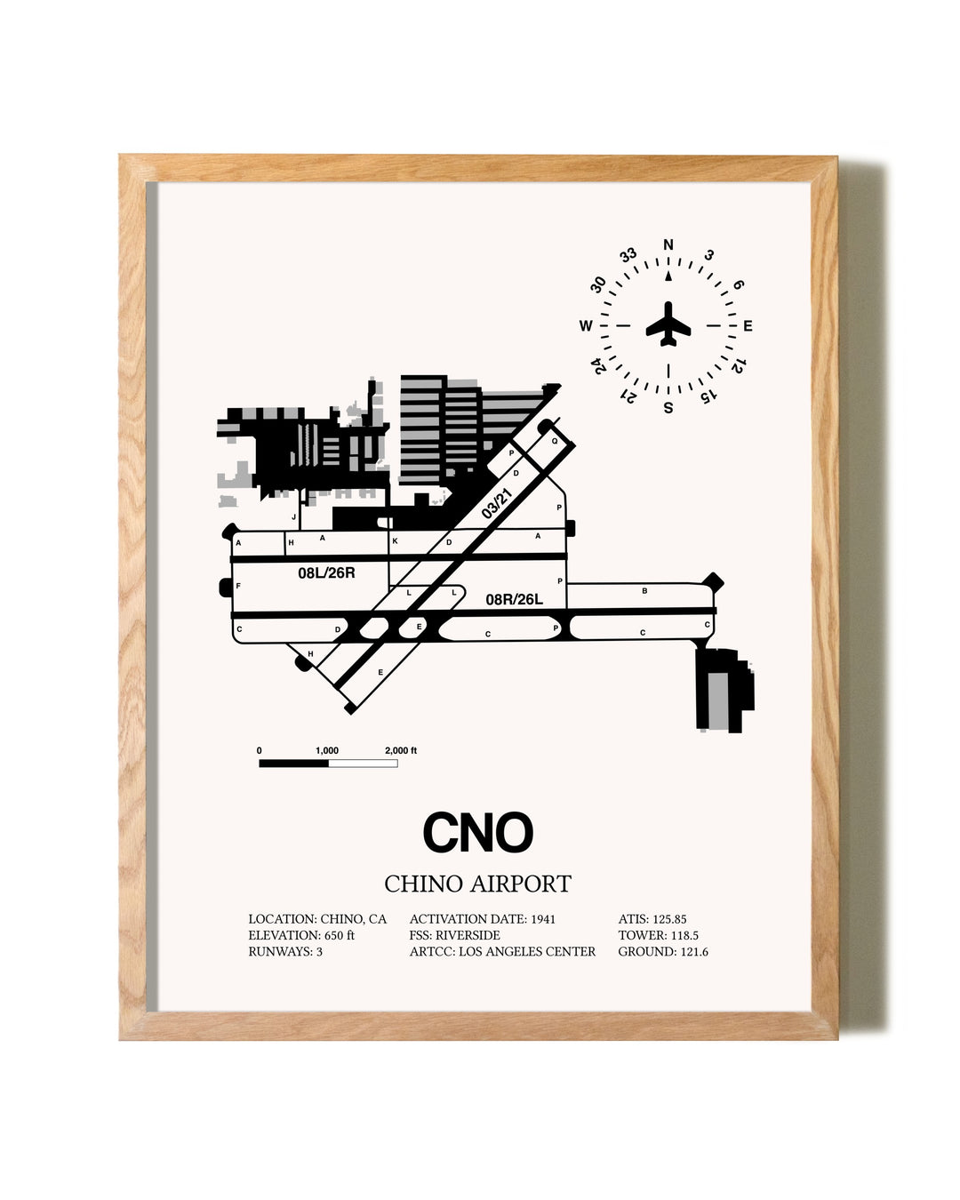 Chino Airport framed print in natural wood frame