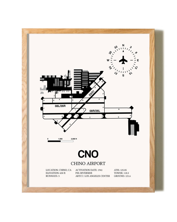 Chino Airport framed print in natural wood frame