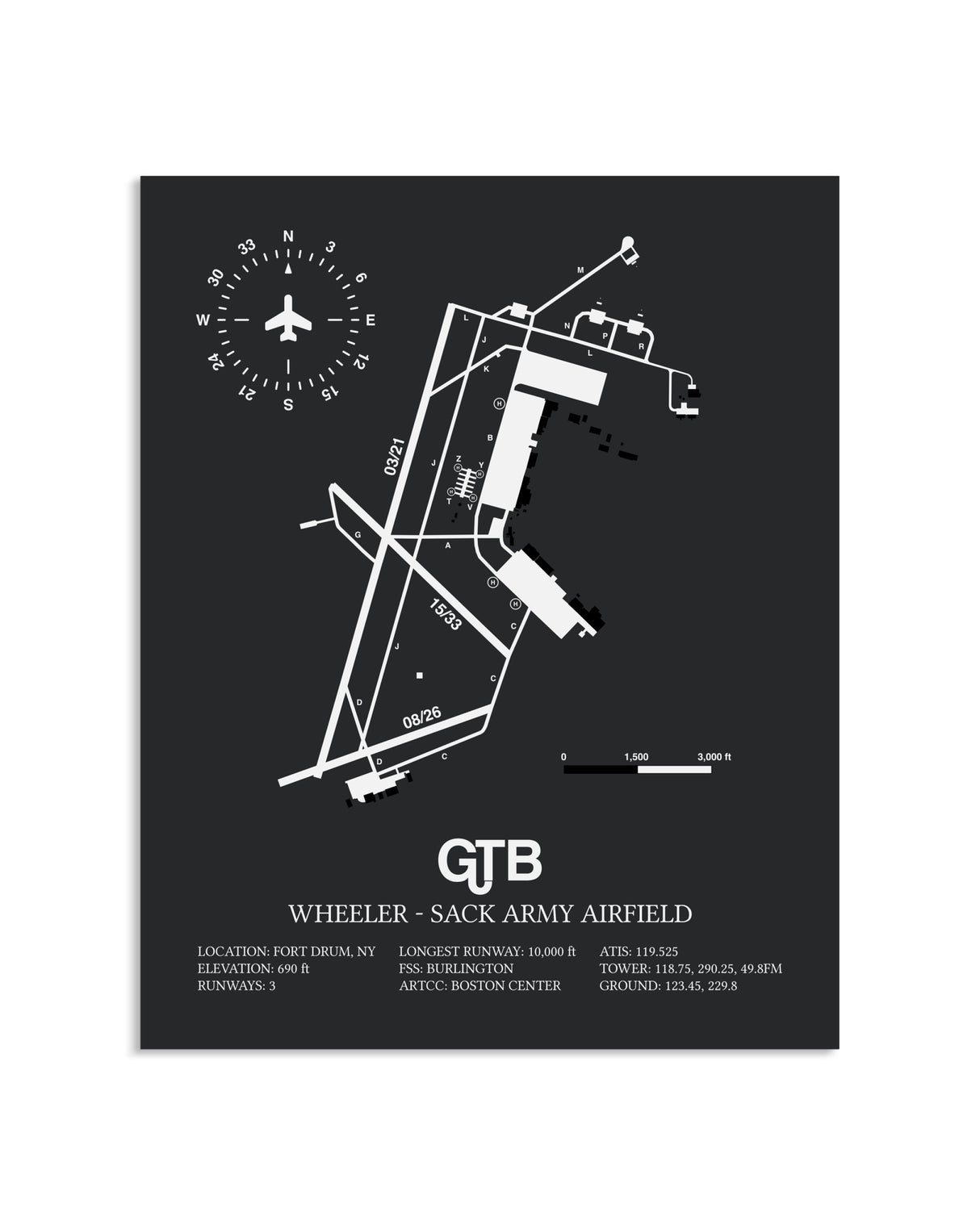 Gray Framed Wheeler-Sack Army Airfield layout wall art poster