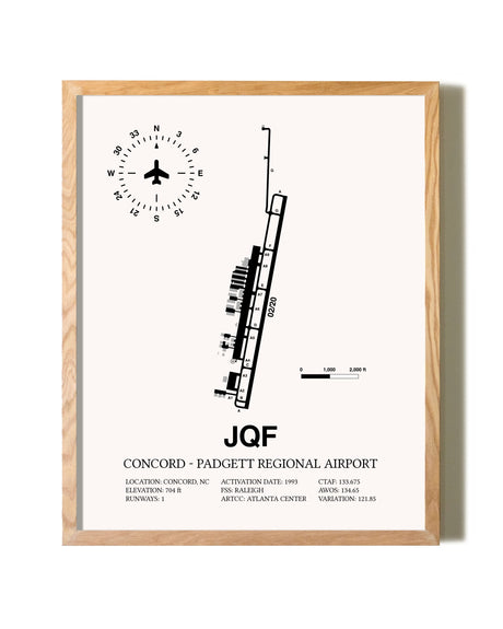 Concord-Padgett Regional Airport framed print in natural wood frame