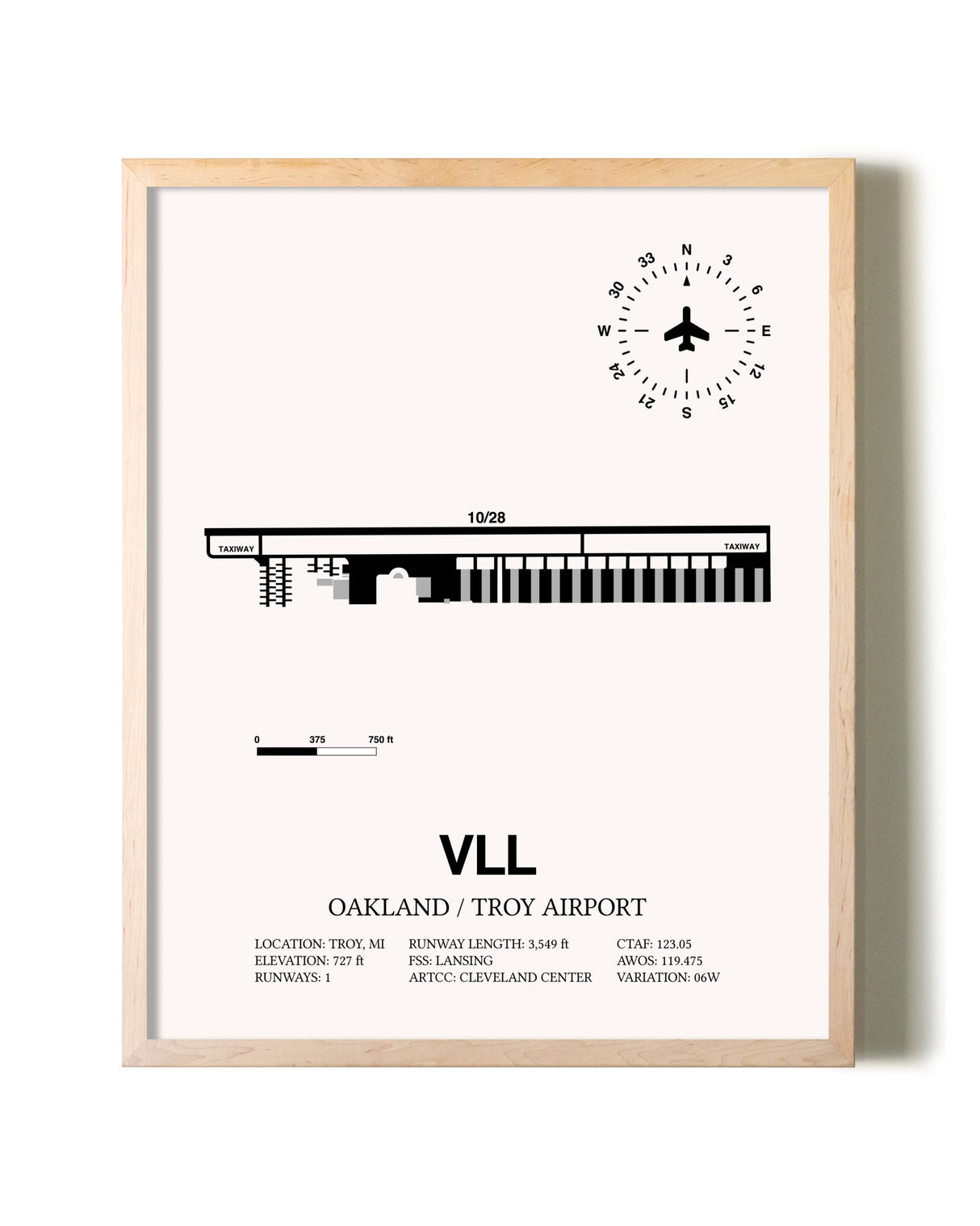 Oakland / Troy Airport framed wall art in white frame