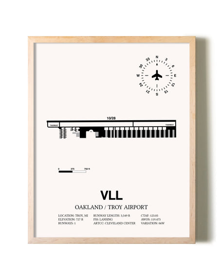 Oakland / Troy Airport framed wall art in white frame