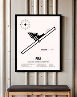 Rancho Murieta Airport framed poster displayed in an airplane hangar