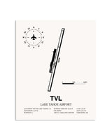 Gray Lake Tahoe Airport framed poster displayed in an airplane hangar