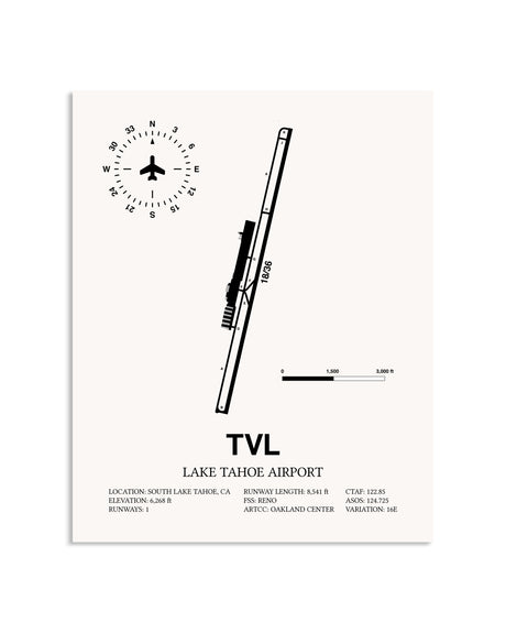 Gray Lake Tahoe Airport framed poster displayed in an airplane hangar