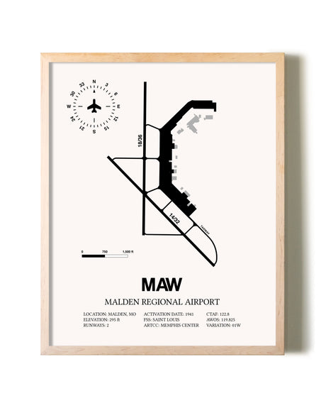 Malden Regional Airport framed wall art in white frame