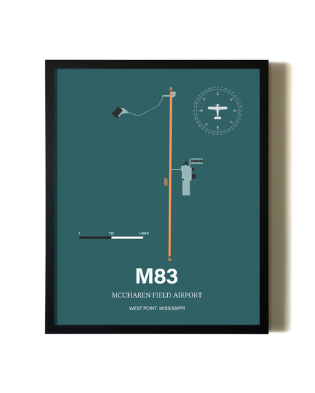 Green McCharen Field Airport aviation wall décor in black wood frame