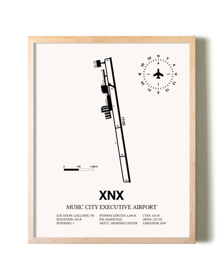 Music City Executive Airport framed wall art in white frame