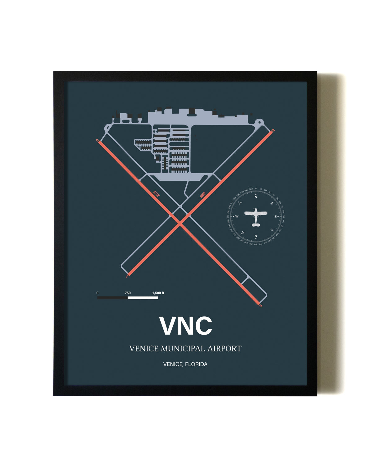 Slate Framed Venice Municipal Airport wall art poster in black frame