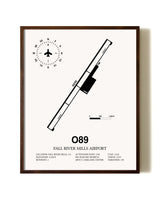 Fall River Mills Airport aviation print in walnut frame