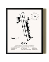 Framed Arlington Municipal Airport wall art poster in black frame