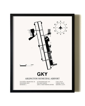 Framed Arlington Municipal Airport wall art poster in black frame