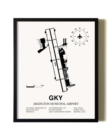 Framed Arlington Municipal Airport wall art poster in black frame