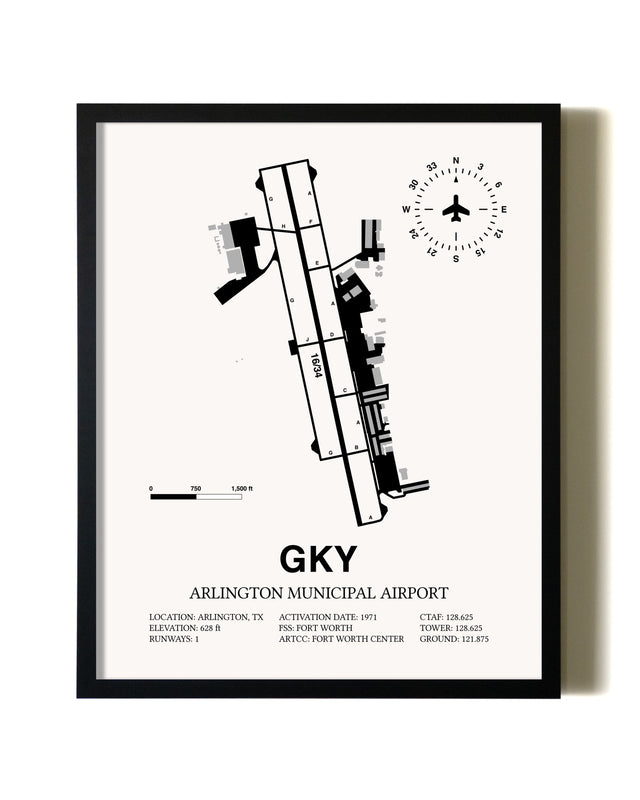 Framed Arlington Municipal Airport wall art poster in black frame