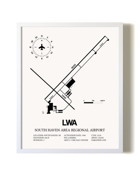 South Haven Area Regional Airport airport map poster in oak frame