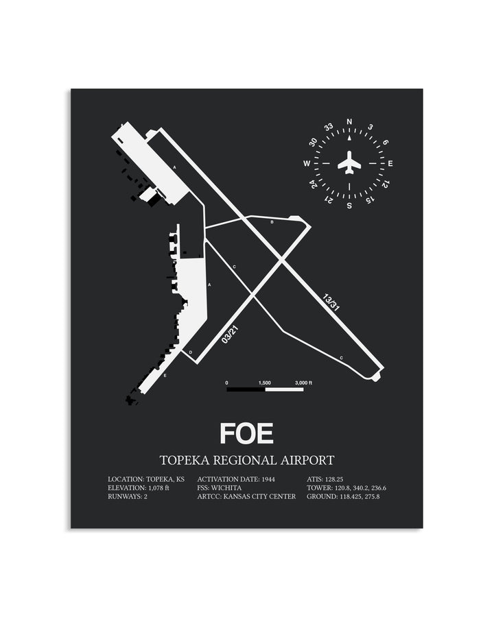 Gray Framed Topeka Regional Airport layout wall art poster