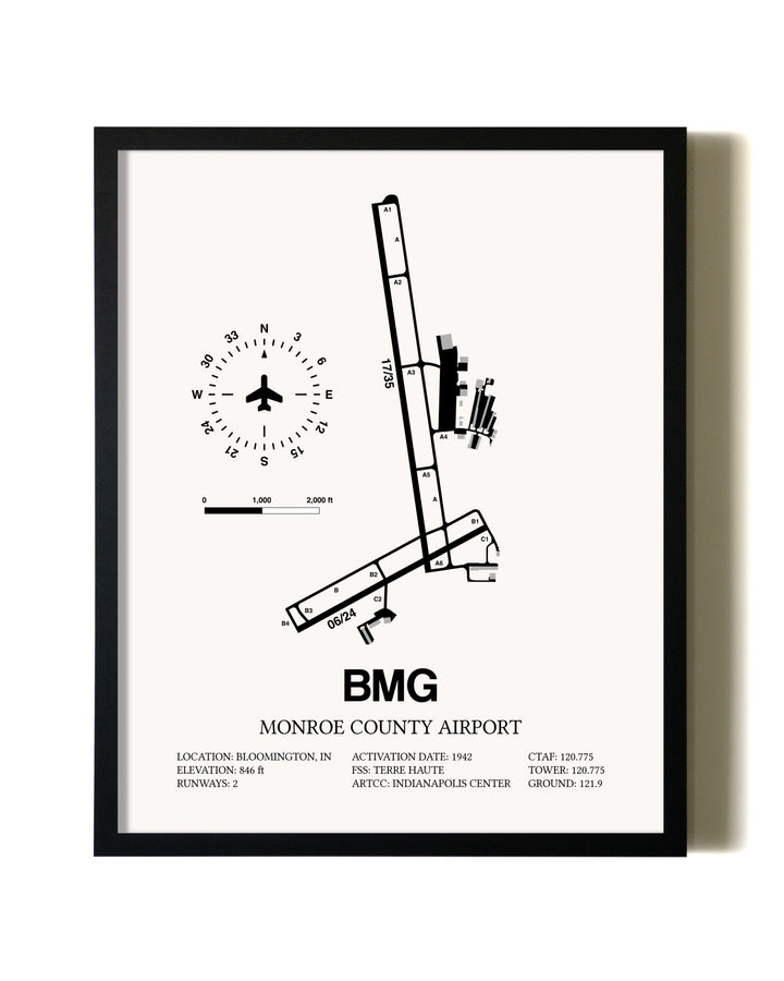 Framed Monroe County Airport wall art poster in black frame