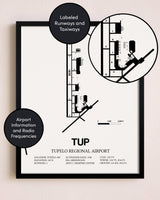Framed Tupelo Regional Airport layout wall art poster