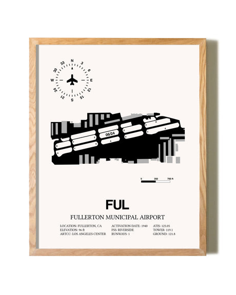 Fullerton Municipal Airport framed print in natural wood frame