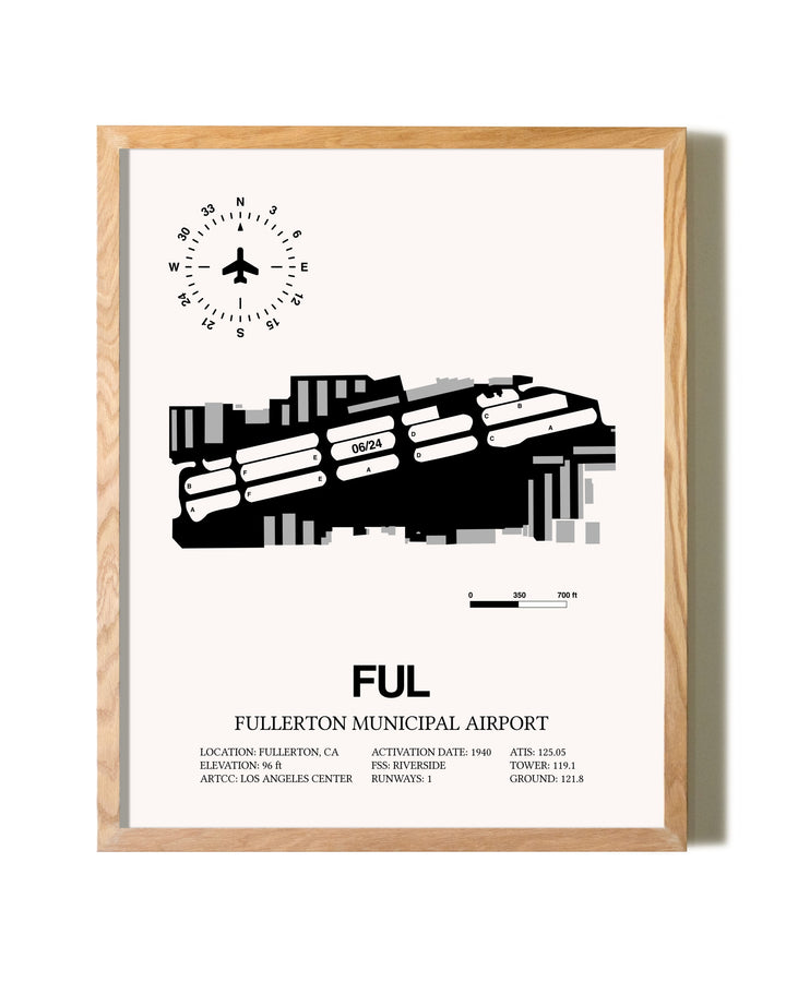 Fullerton Municipal Airport framed print in natural wood frame