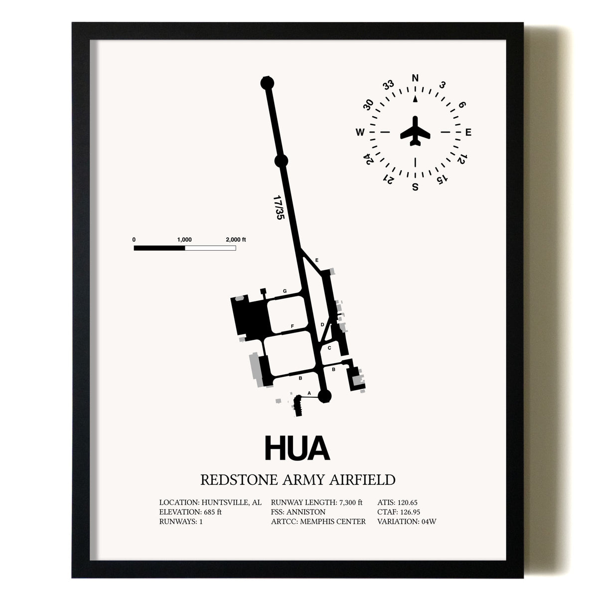 Redstone Army Airfield Map Wall Art Framed Print – HUA Aviation Poster ...