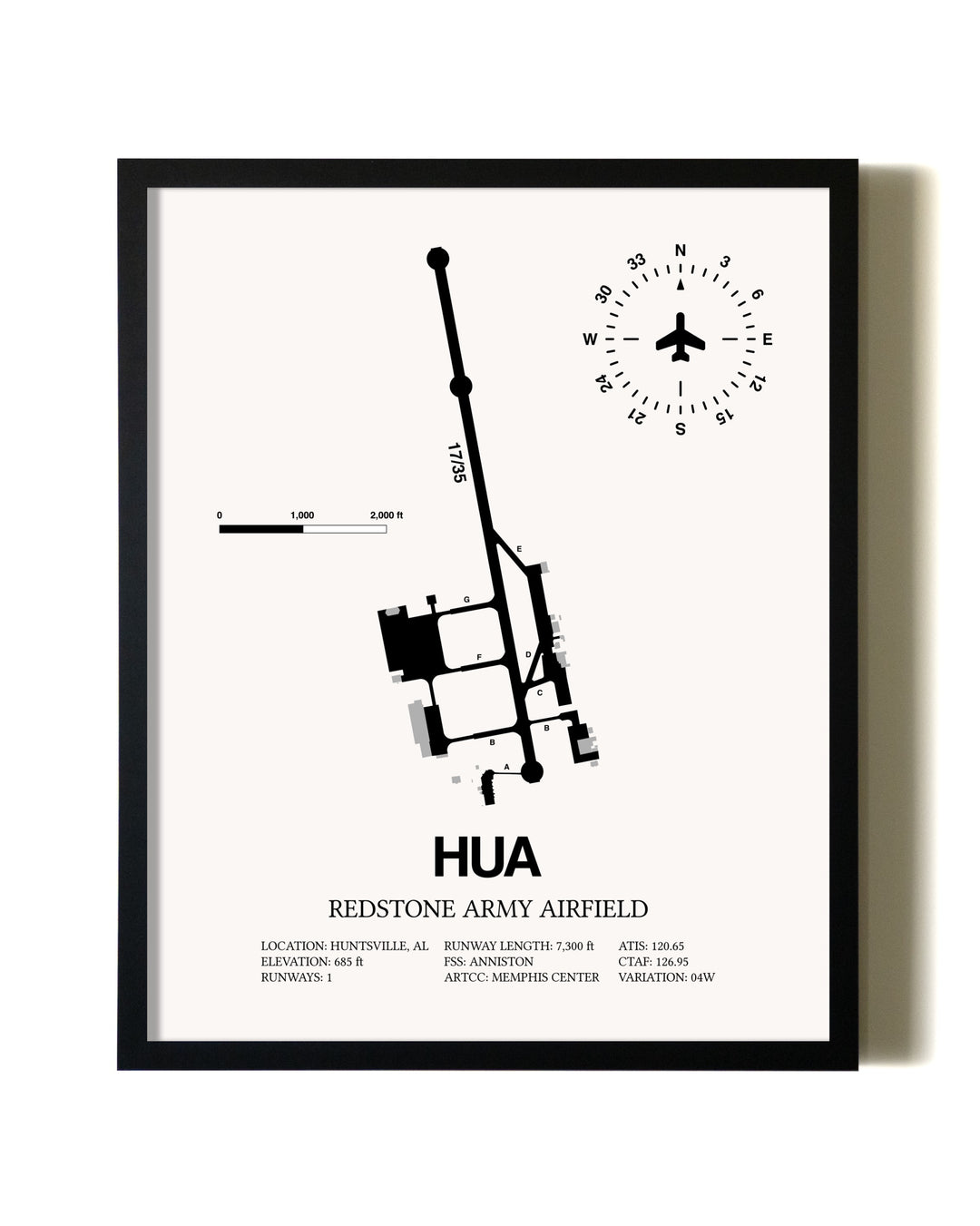 Framed Redstone Army Airfield wall art poster in black frame