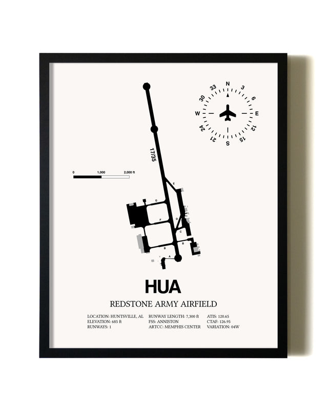 Framed Redstone Army Airfield wall art poster in black frame