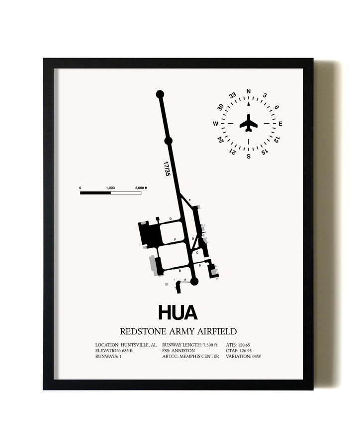 Framed Redstone Army Airfield wall art poster in black frame