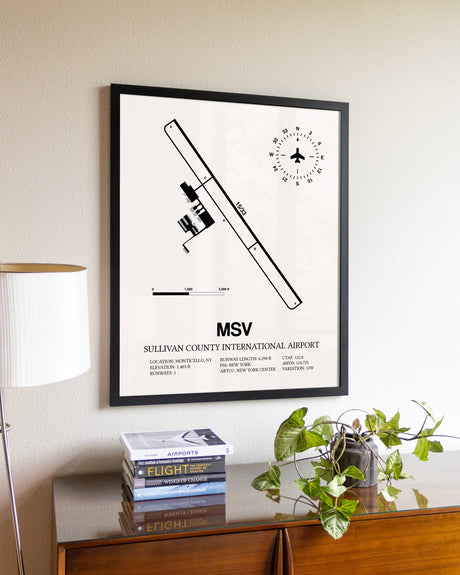 Sullivan County International Airport aviation wall décor in black wood frame