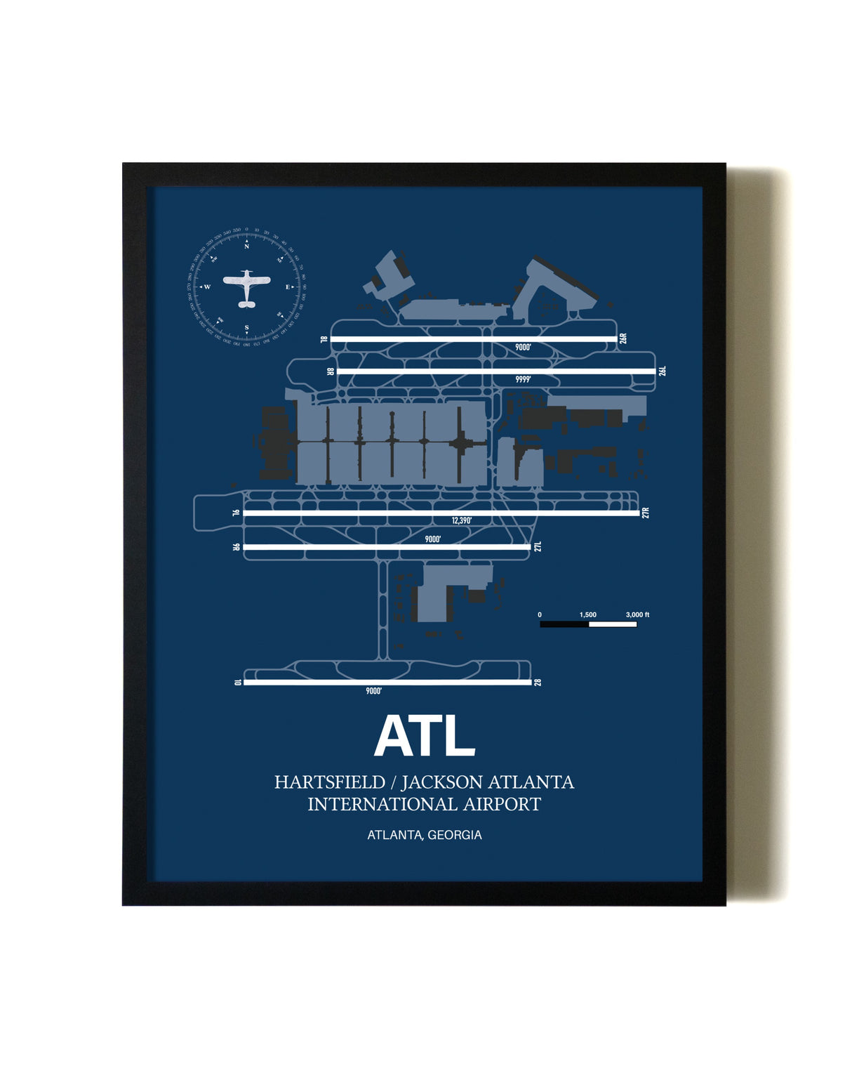 Framed Hartsfield/Jackson Atlanta International Airport wall art poster in black frame