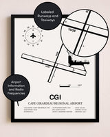 Framed Cape Girardeau Regional Airport layout wall art poster
