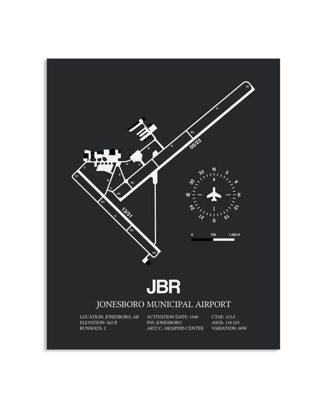 Gray Framed Jonesboro Municipal Airport layout wall art poster