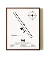 Calhoun County Airport aviation print in walnut frame