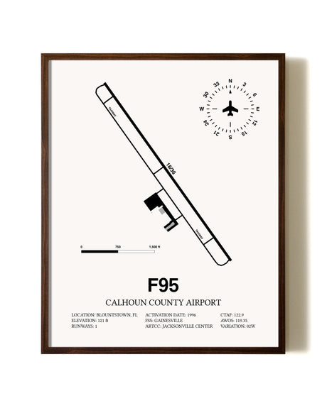 Calhoun County Airport aviation print in walnut frame