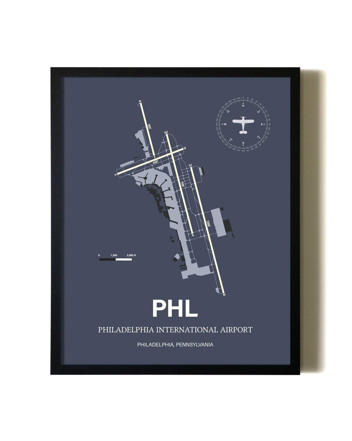 Blue and Cream Framed Philadelphia International Airport layout wall art poster