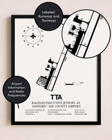 Framed Raleigh Executive Jetport At Sanford-Lee County Airport layout wall art poster