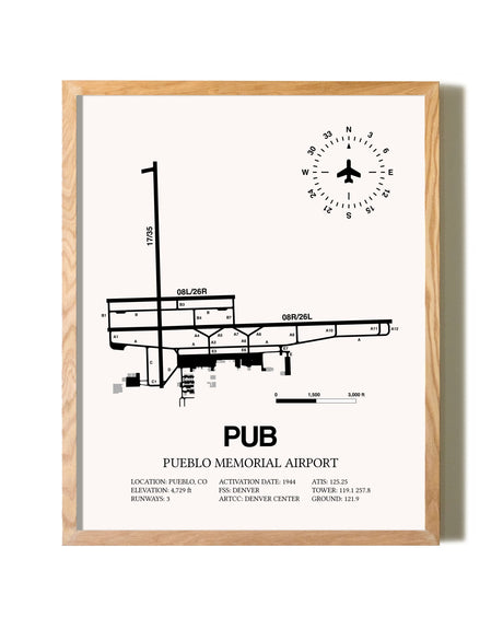 Pueblo Memorial Airport framed print in natural wood frame