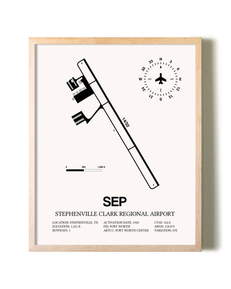Stephenville Clark Regional Airport framed wall art in white frame