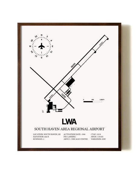 South Haven Area Regional Airport aviation print in walnut frame